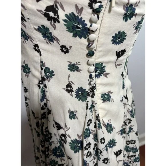 Free People Babydoll Mini Dress Women's 2 Green Floral Spaghetti Swing Fairy New - Picture 11 of 12